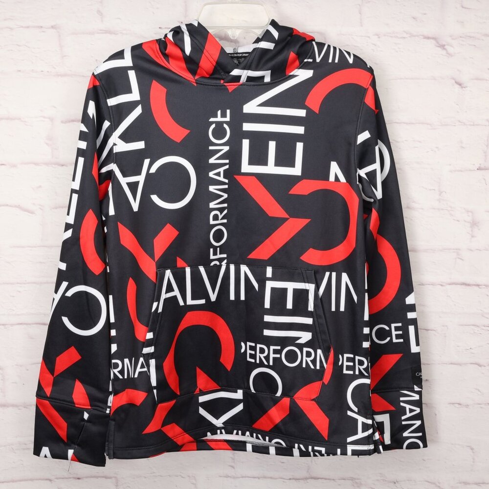 Calvin Klein Boys Performance Hoodie Jacket Size L(14/16) Black Red White W/Logo